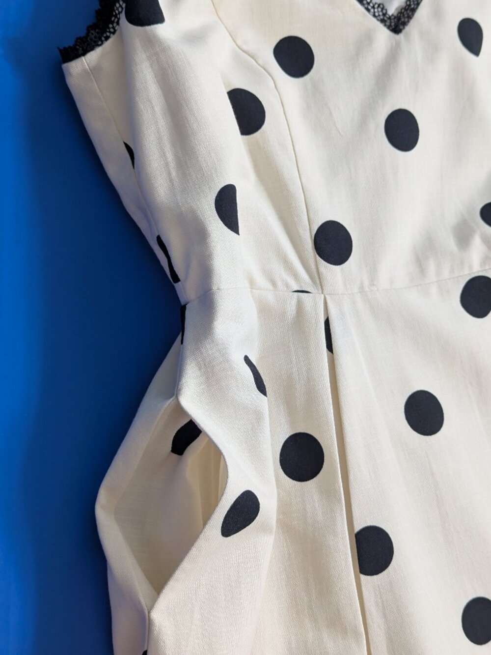 A New Day Lace Trim Cream Polka Dots Midi Dress Size S - Picture 9 of 12